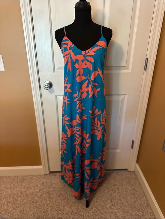 Old Navy Dresses & Skirts - Old Navy Teal Maxi Dress with Coral Floral Print